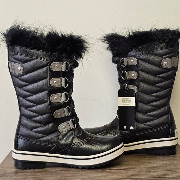 Sorel Youth Waterproof Tofino II Tall Boots Girls Size 1 Black/ Quarry NWT - Picture 3 of 10